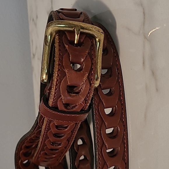 Men's 46 Brown Leather Open Loop Belt Casual Neutral Preppy Quality - Picture 7 of 8